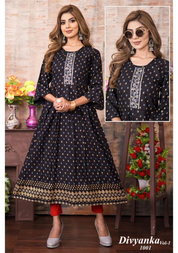 Divyanka 1 Rayon Fancy Long Anarkali Kurti Collection